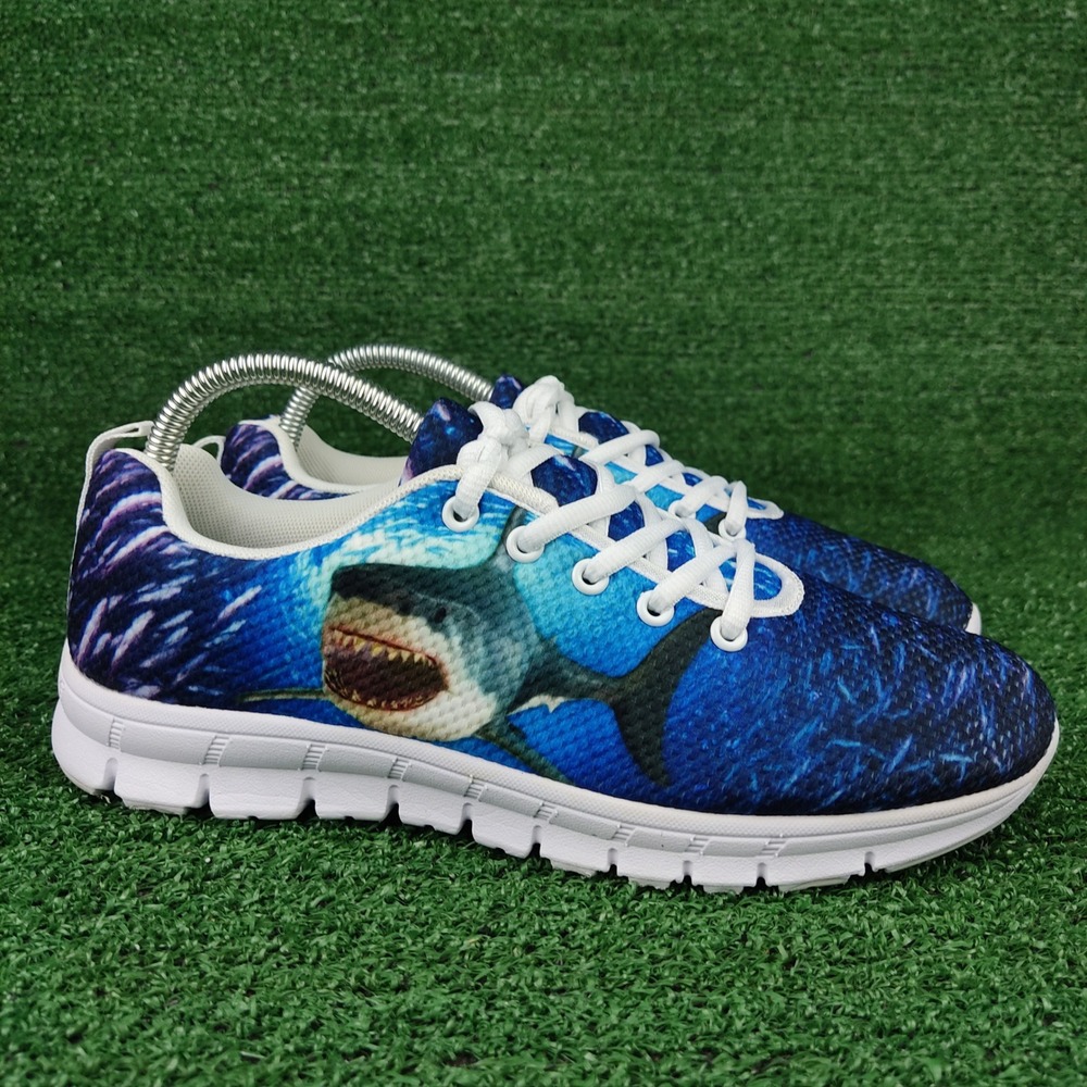 Unbranded Sneakers Women 39 Blue Shark Graphic Print Low Top Athletic Shoes